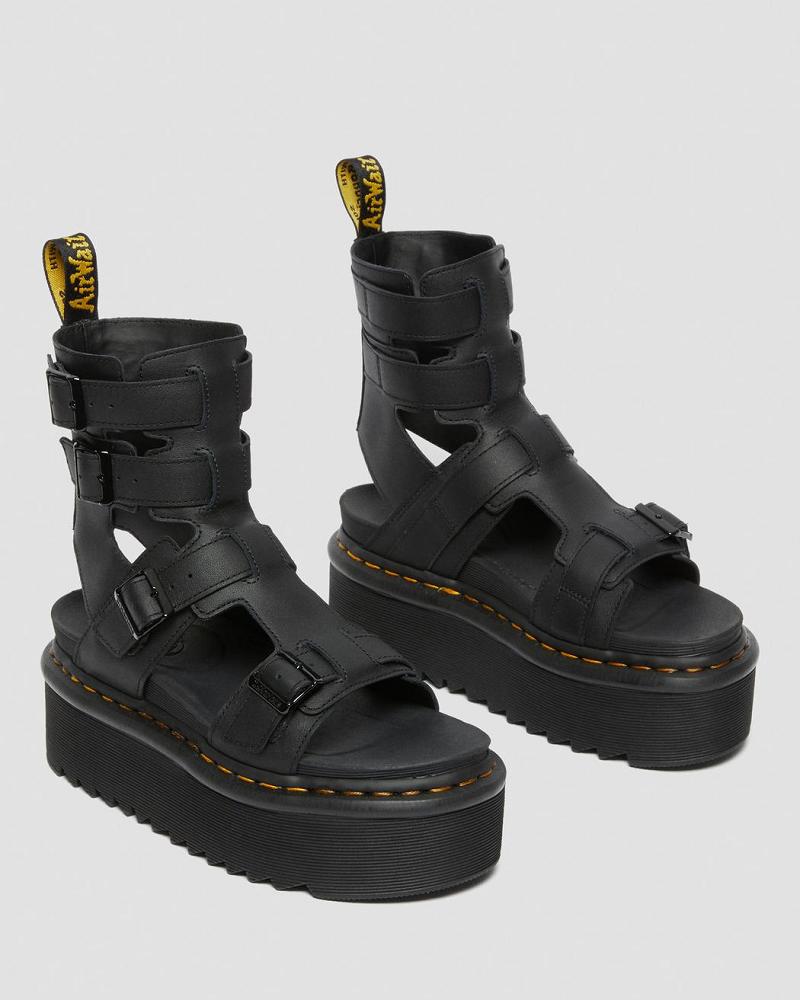 Dr Martens Giavanna Leren Platform Gladiator Sandalen Dames Zwart | NL 491HAP